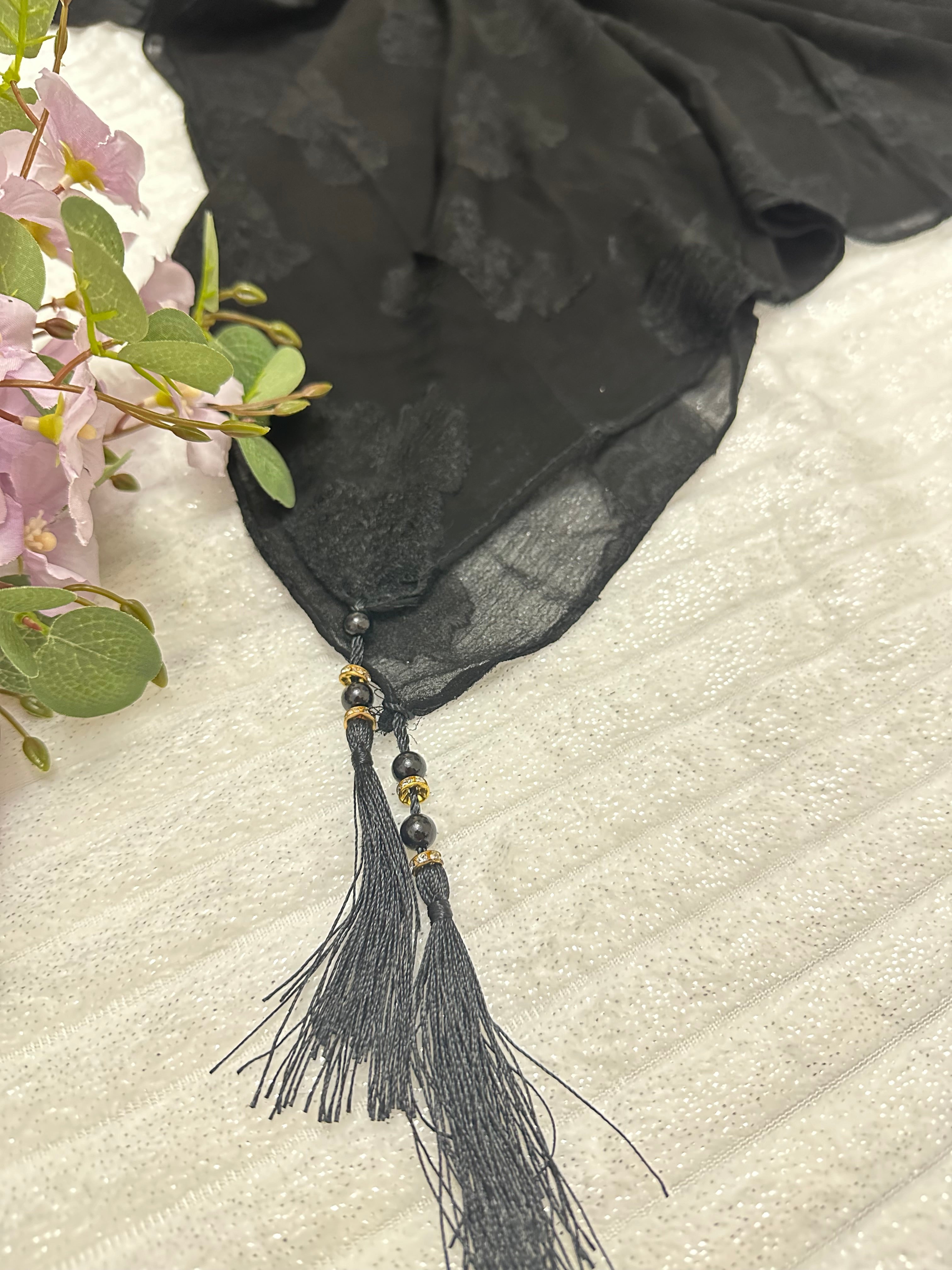 Black gorgette shaila with tassel and self work